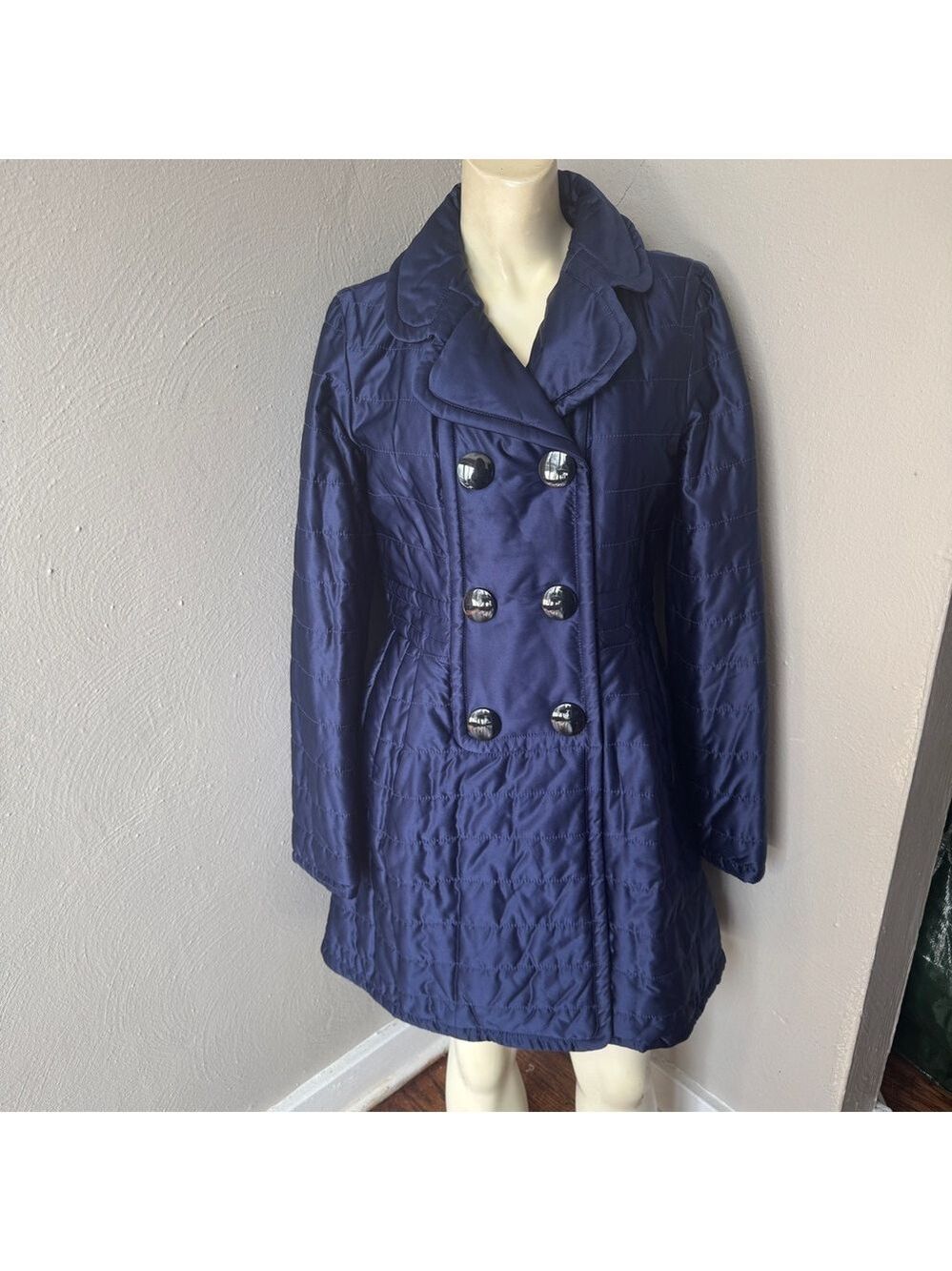 Marc Jacobs navy blue quilted double-breasted pea coat size small